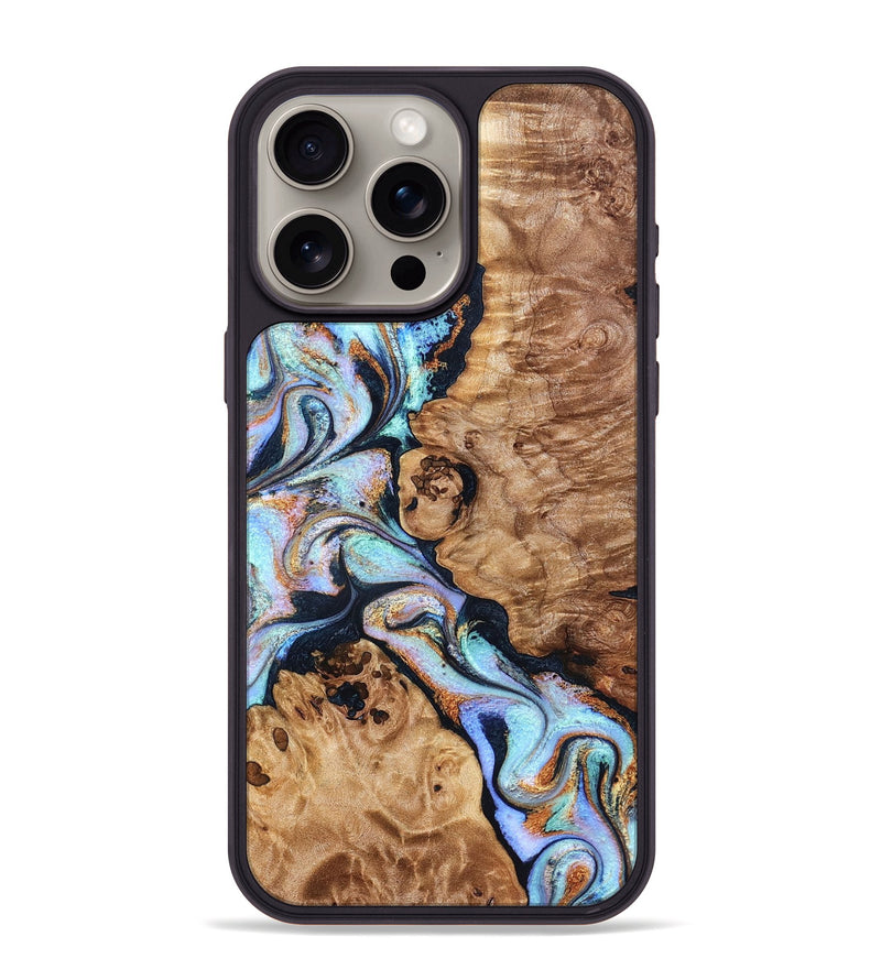 iPhone 15 Pro Max Wood Phone Case - Lane (Teal & Gold, 832738)