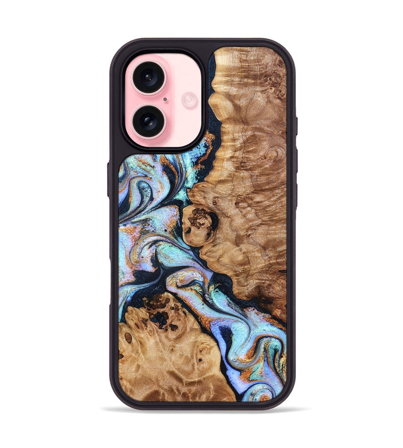 iPhone 16 Wood Phone Case - Lane (Teal & Gold, 832738)