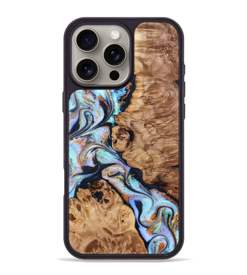 iPhone 16 Pro Max Wood Phone Case - Lane (Teal & Gold, 832738)