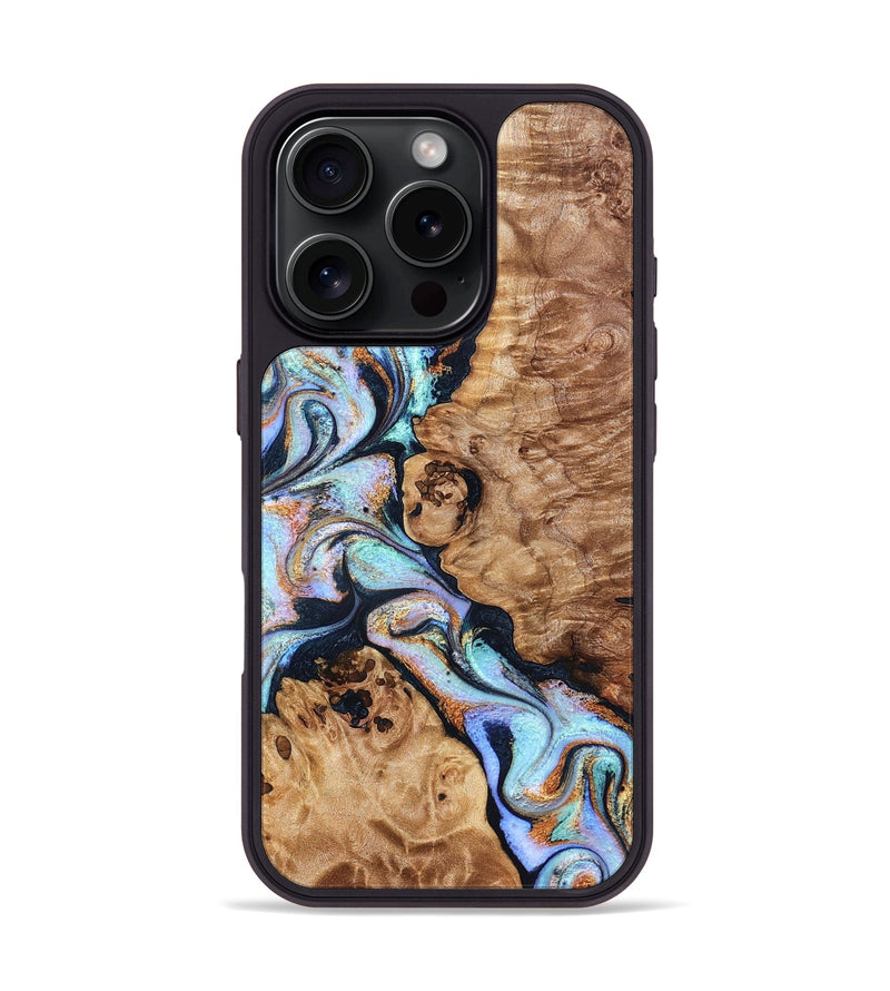 iPhone 16 Pro Wood Phone Case - Lane (Teal & Gold, 832738)