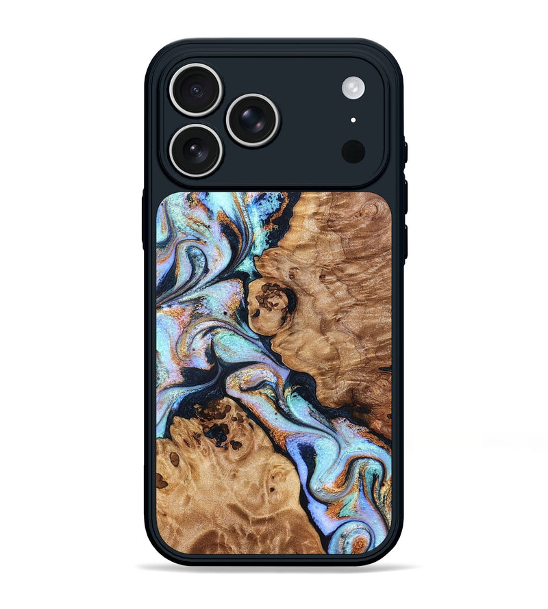 iPhone 17 Pro Max Wood Phone Case - Lane (Teal & Gold, 832738)