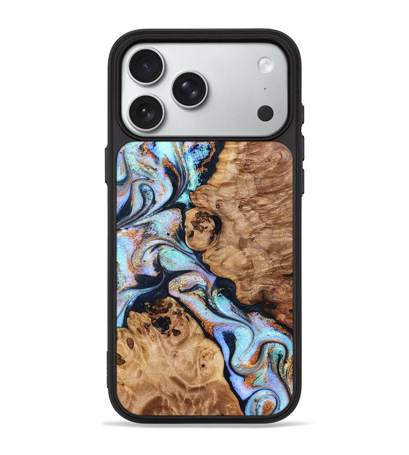 iPhone 18 Pro Max Wood Phone Case - Lane (Teal & Gold, 832738)