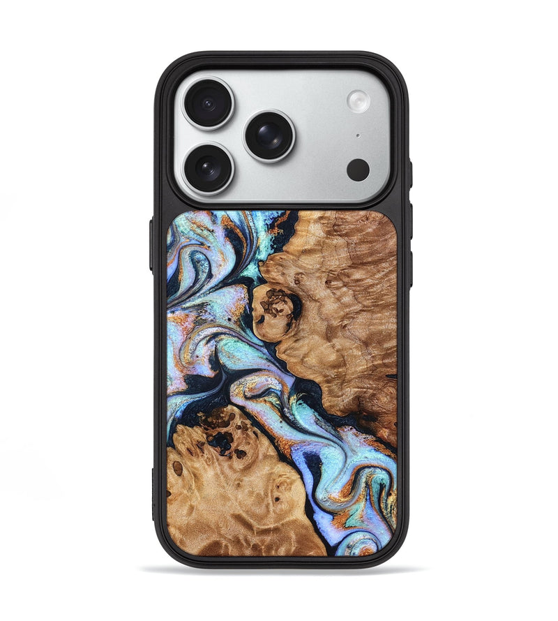 iPhone 18 Pro Wood Phone Case - Lane (Teal & Gold, 832738)