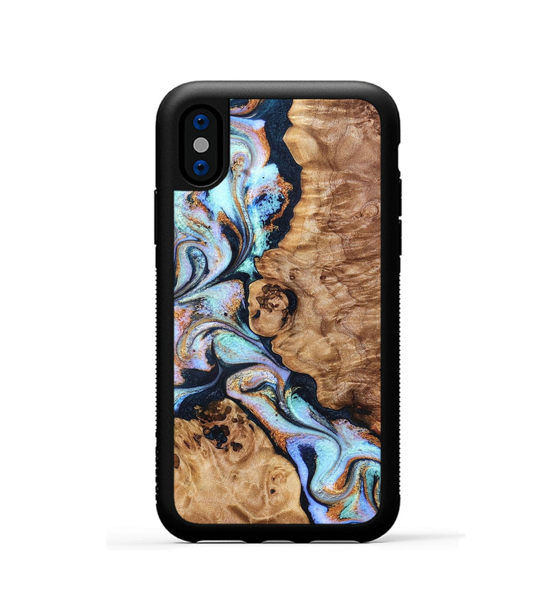 iPhone Xs Wood Phone Case - Lane (Teal & Gold, 832738)