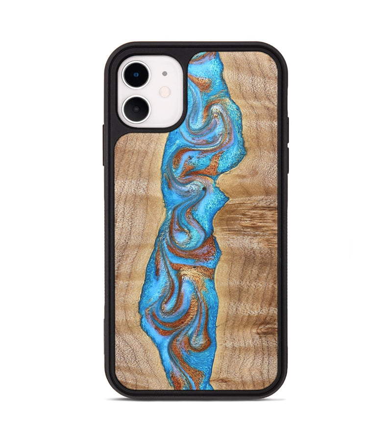 iPhone 11 Wood Phone Case - Zoya (Teal & Gold, 832739)