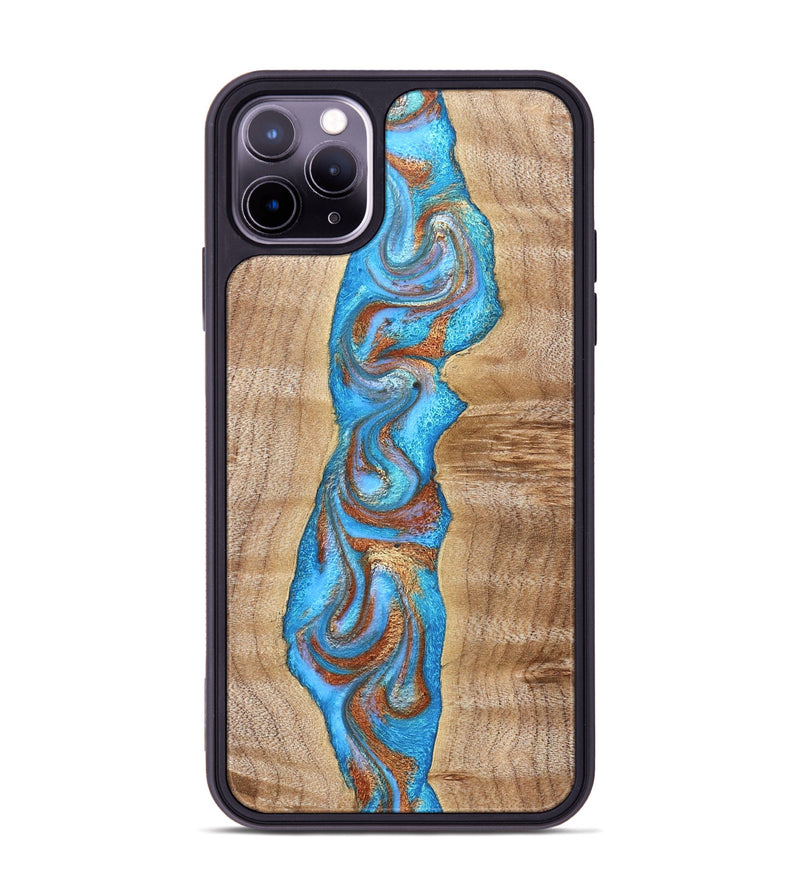 iPhone 11 Pro Max Wood Phone Case - Zoya (Teal & Gold, 832739)