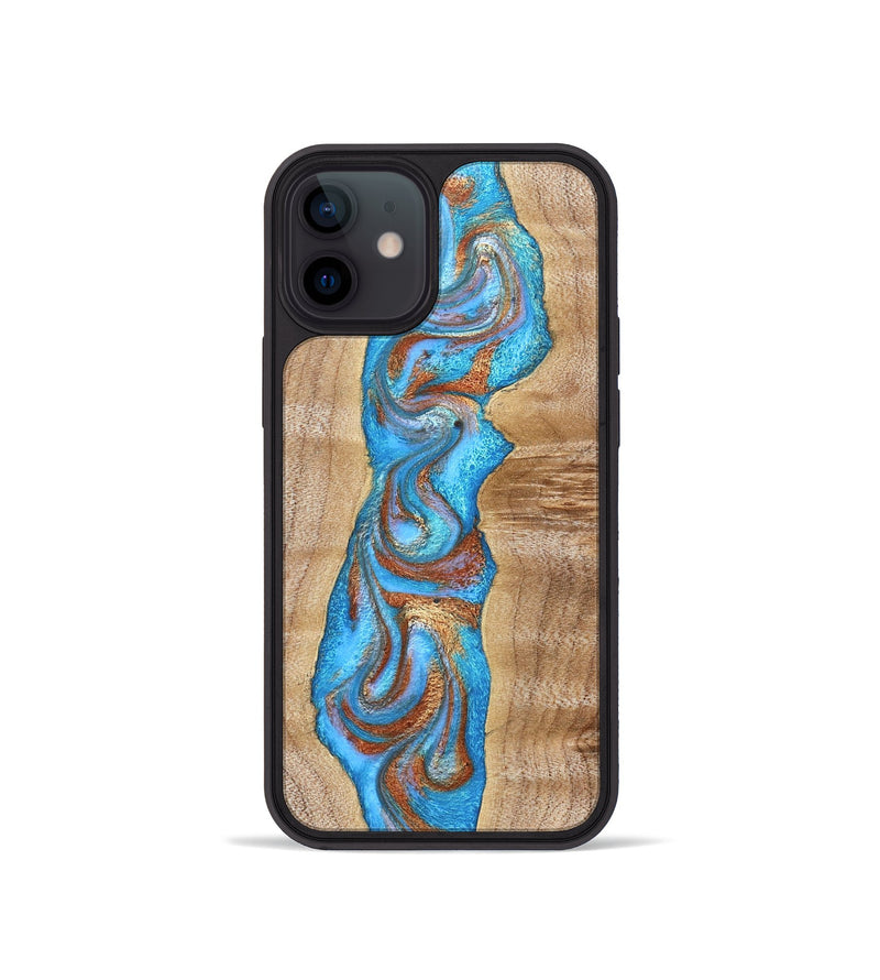 iPhone 12 mini Wood Phone Case - Zoya (Teal & Gold, 832739)