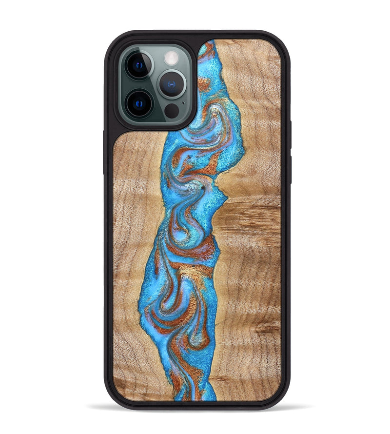 iPhone 12 Pro Max Wood Phone Case - Zoya (Teal & Gold, 832739)
