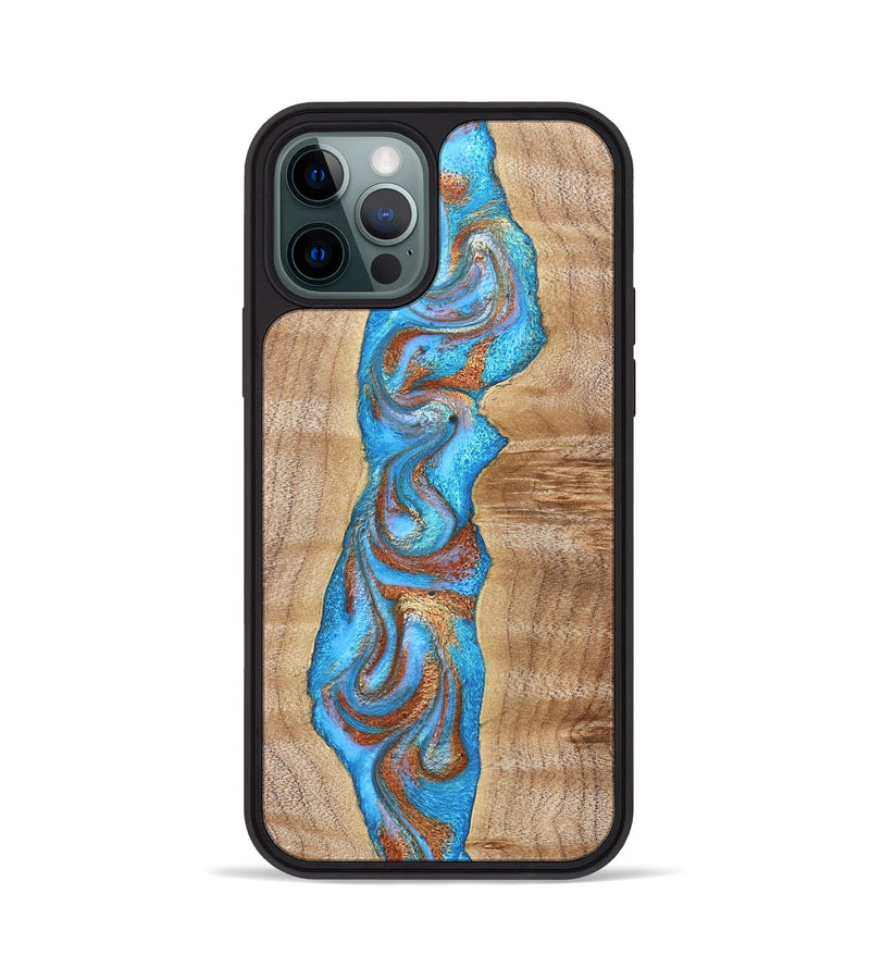 iPhone 12 Pro Wood Phone Case - Zoya (Teal & Gold, 832739)