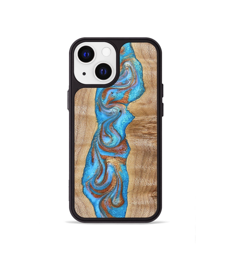 iPhone 13 mini Wood Phone Case - Zoya (Teal & Gold, 832739)