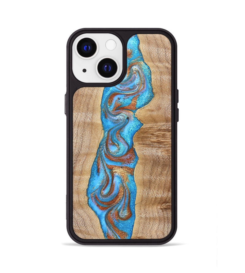 iPhone 13 Wood Phone Case - Zoya (Teal & Gold, 832739)