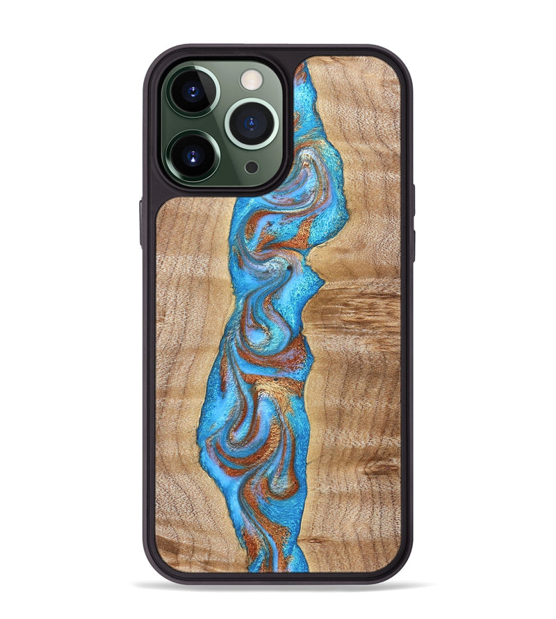 iPhone 13 Pro Max Wood Phone Case - Zoya (Teal & Gold, 832739)
