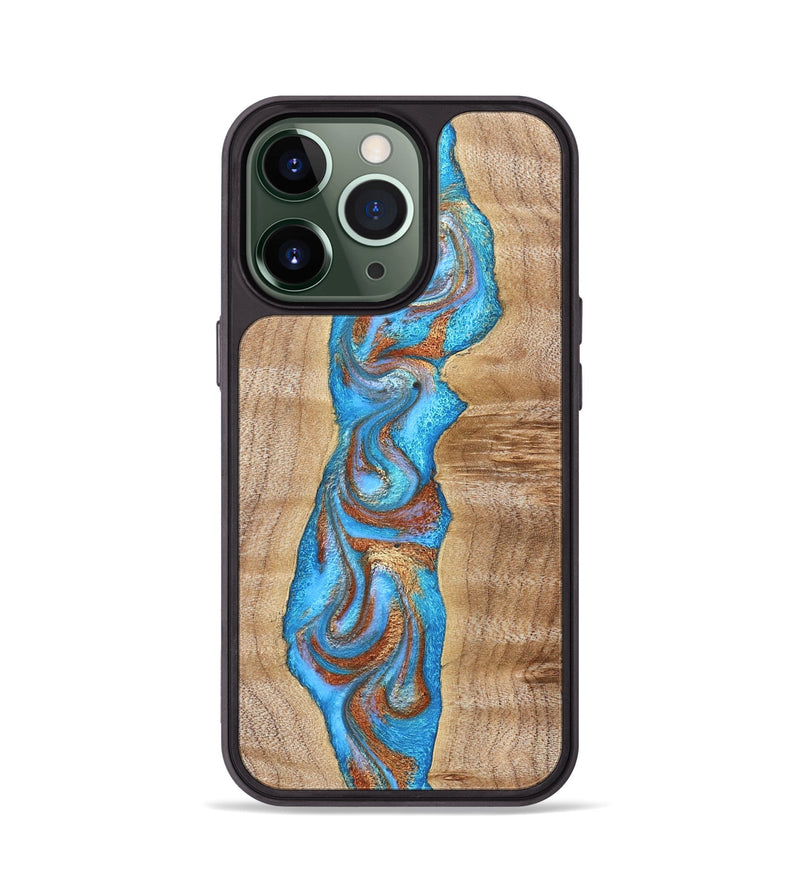 iPhone 13 Pro Wood Phone Case - Zoya (Teal & Gold, 832739)