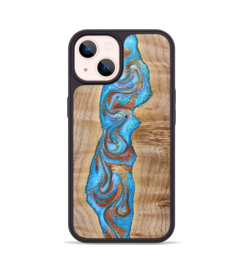 iPhone 14 Wood Phone Case - Zoya (Teal & Gold, 832739)
