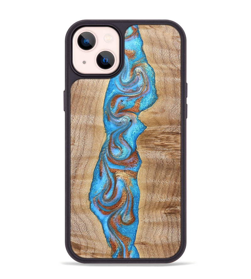 iPhone 14 Plus Wood Phone Case - Zoya (Teal & Gold, 832739)