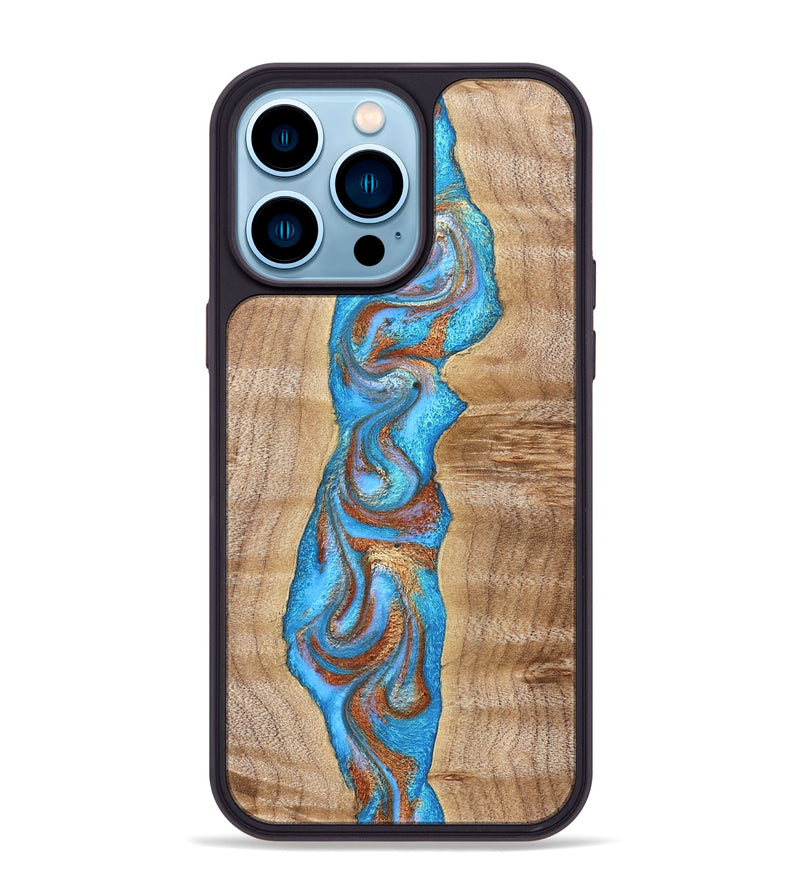 iPhone 14 Pro Max Wood Phone Case - Zoya (Teal & Gold, 832739)