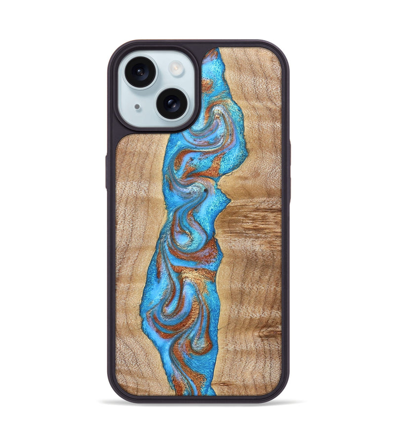 iPhone 15 Wood Phone Case - Zoya (Teal & Gold, 832739)