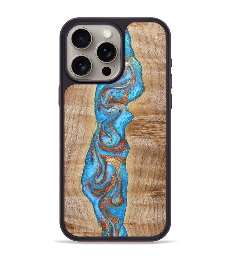 iPhone 15 Pro Max Wood Phone Case - Zoya (Teal & Gold, 832739)