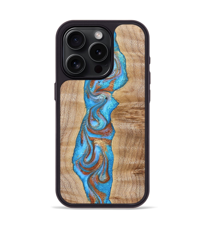 iPhone 15 Pro Wood Phone Case - Zoya (Teal & Gold, 832739)
