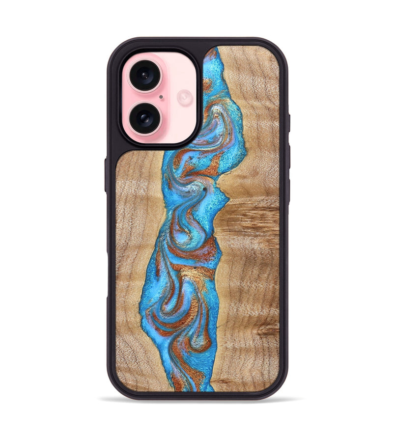 iPhone 16 Wood Phone Case - Zoya (Teal & Gold, 832739)