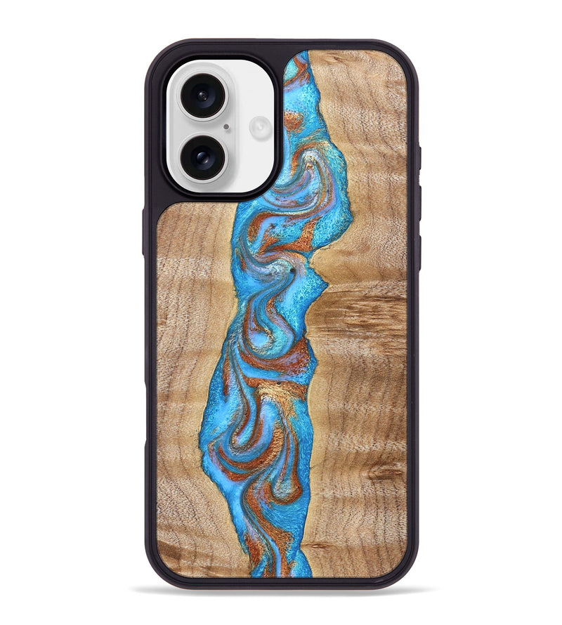 iPhone 16 Plus Wood Phone Case - Zoya (Teal & Gold, 832739)