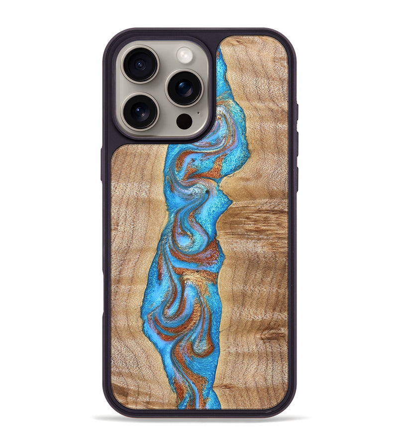 iPhone 16 Pro Max Wood Phone Case - Zoya (Teal & Gold, 832739)