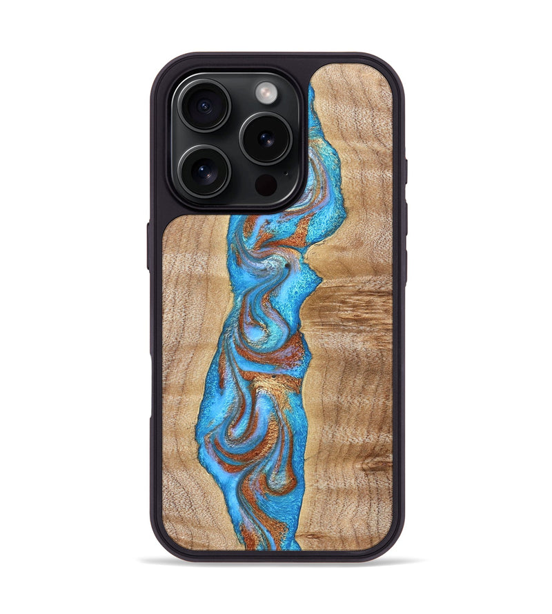iPhone 16 Pro Wood Phone Case - Zoya (Teal & Gold, 832739)