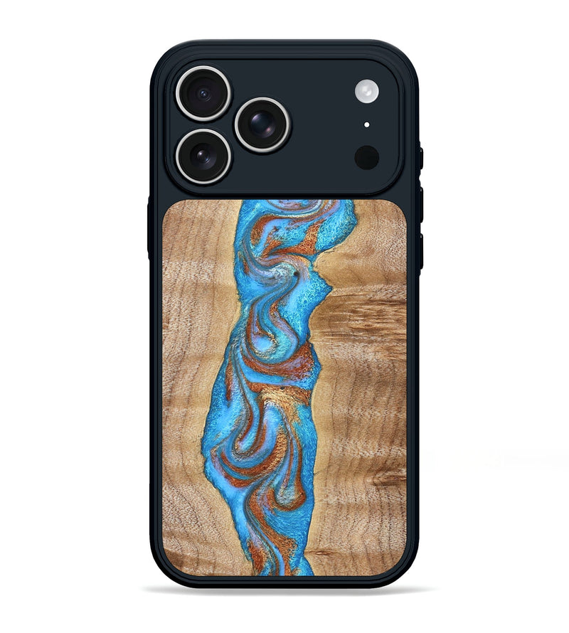 iPhone 17 Pro Max Wood Phone Case - Zoya (Teal & Gold, 832739)