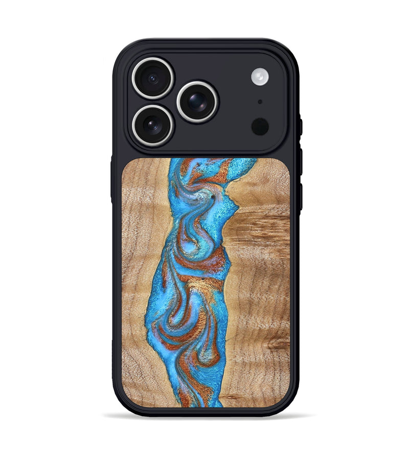 iPhone 17 Pro Wood Phone Case - Zoya (Teal & Gold, 832739)