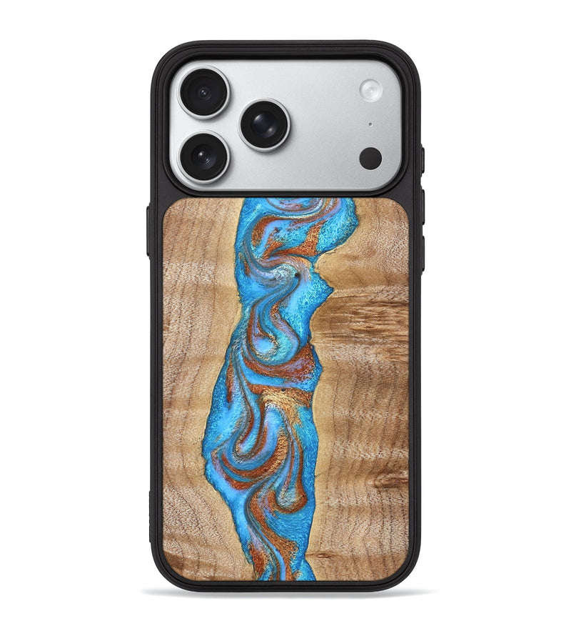 iPhone 18 Pro Max Wood Phone Case - Zoya (Teal & Gold, 832739)