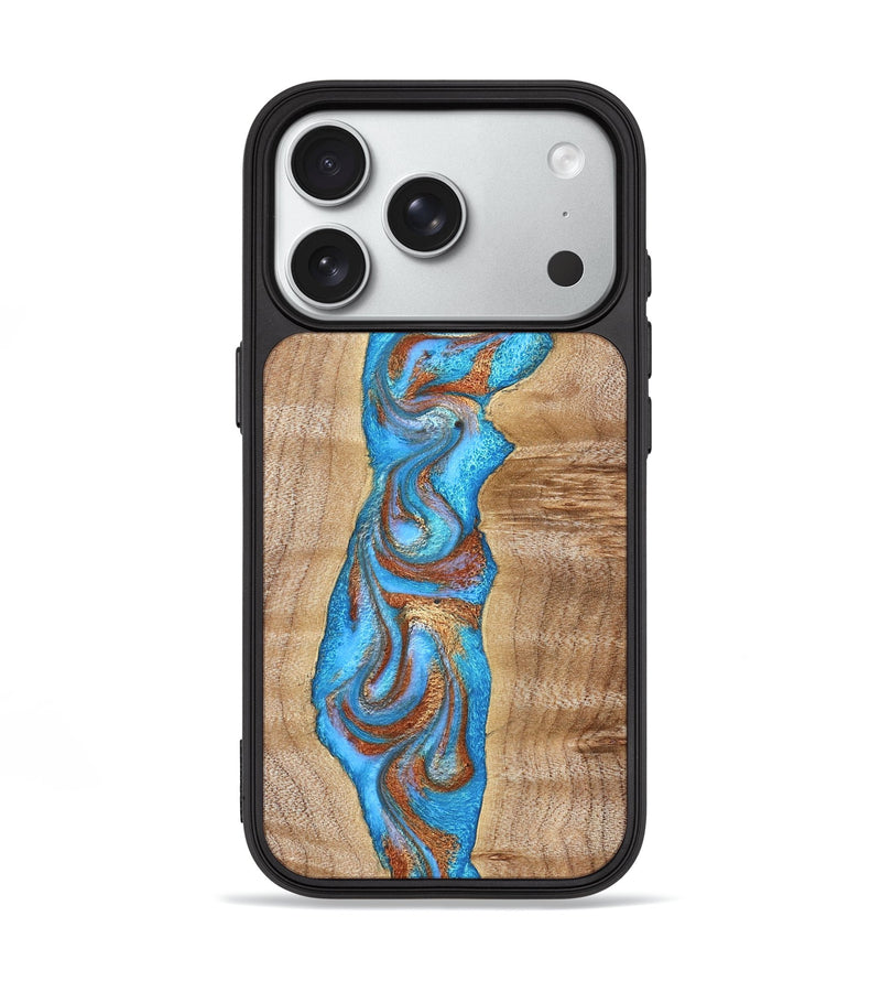iPhone 18 Pro Wood Phone Case - Zoya (Teal & Gold, 832739)