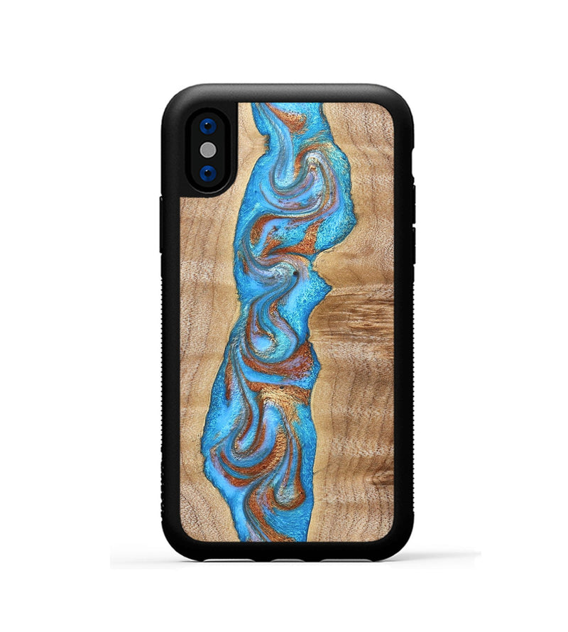 iPhone Xs Wood Phone Case - Zoya (Teal & Gold, 832739)