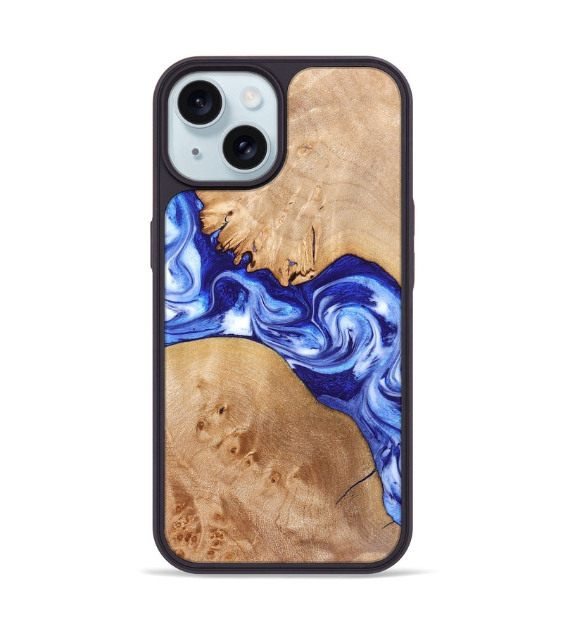 iPhone 15 Wood Phone Case - Lourdes (Blue, 832761)
