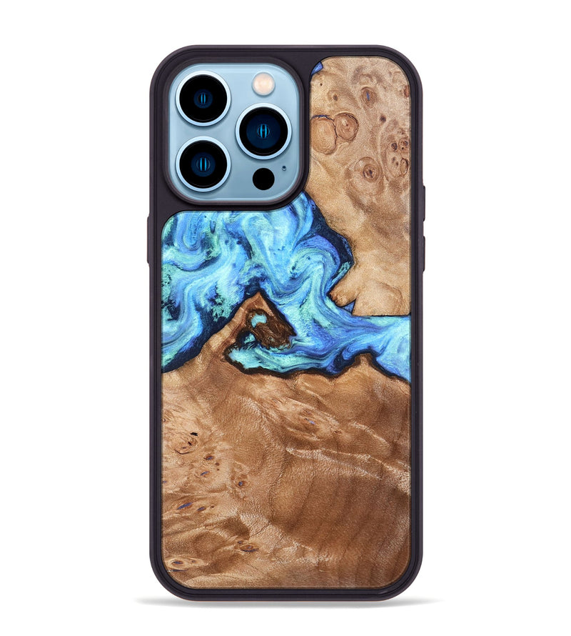 iPhone 14 Pro Max Wood Phone Case - Dino (Blue, 832762)
