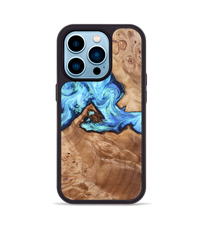 iPhone 14 Pro Wood Phone Case - Dino (Blue, 832762)