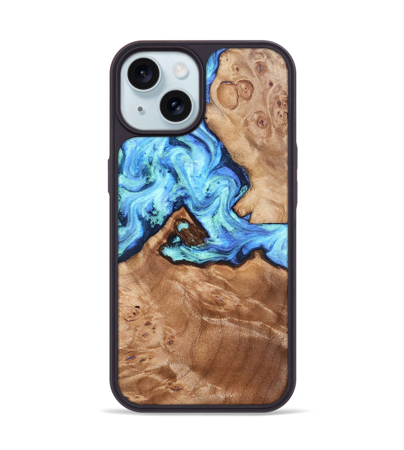 iPhone 15 Wood Phone Case - Dino (Blue, 832762)