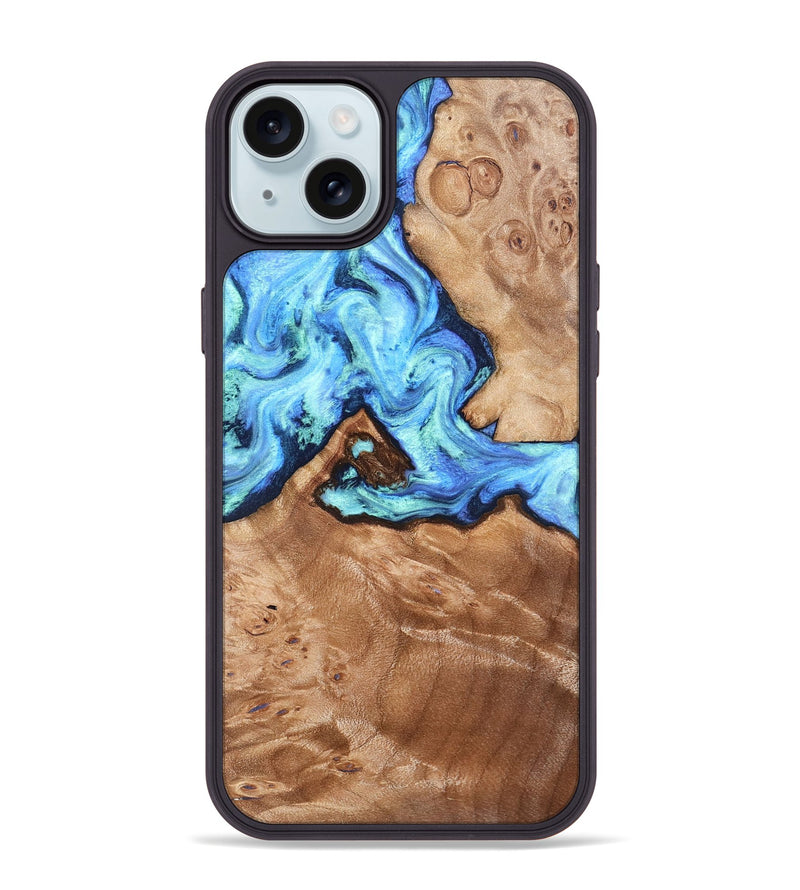 iPhone 15 Plus Wood Phone Case - Dino (Blue, 832762)