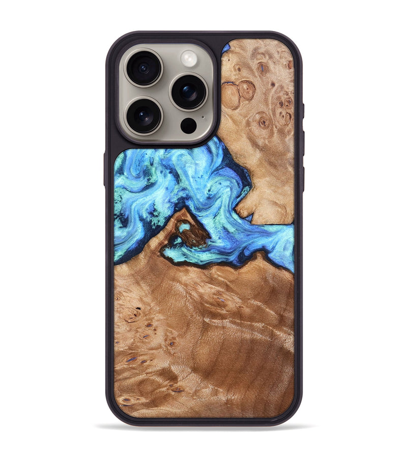 iPhone 15 Pro Max Wood Phone Case - Dino (Blue, 832762)