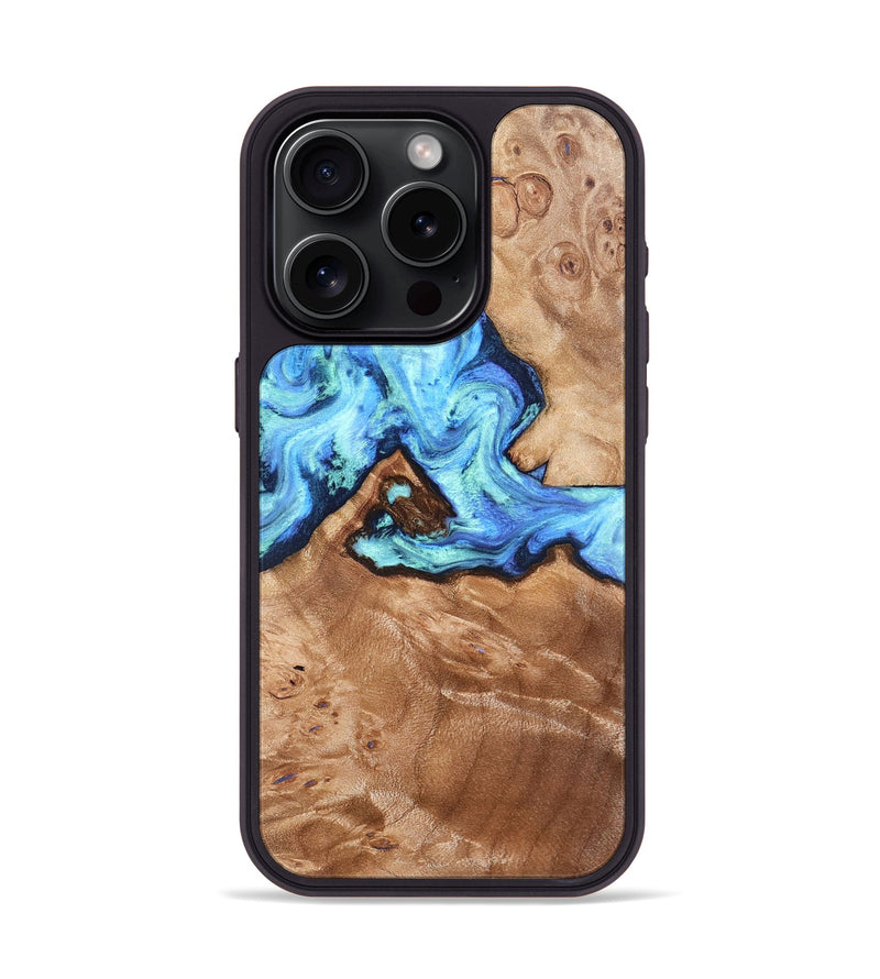 iPhone 15 Pro Wood Phone Case - Dino (Blue, 832762)