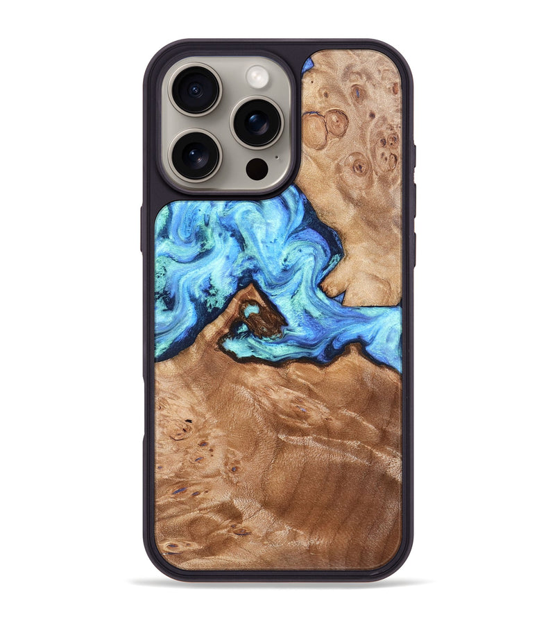 iPhone 16 Pro Max Wood Phone Case - Dino (Blue, 832762)