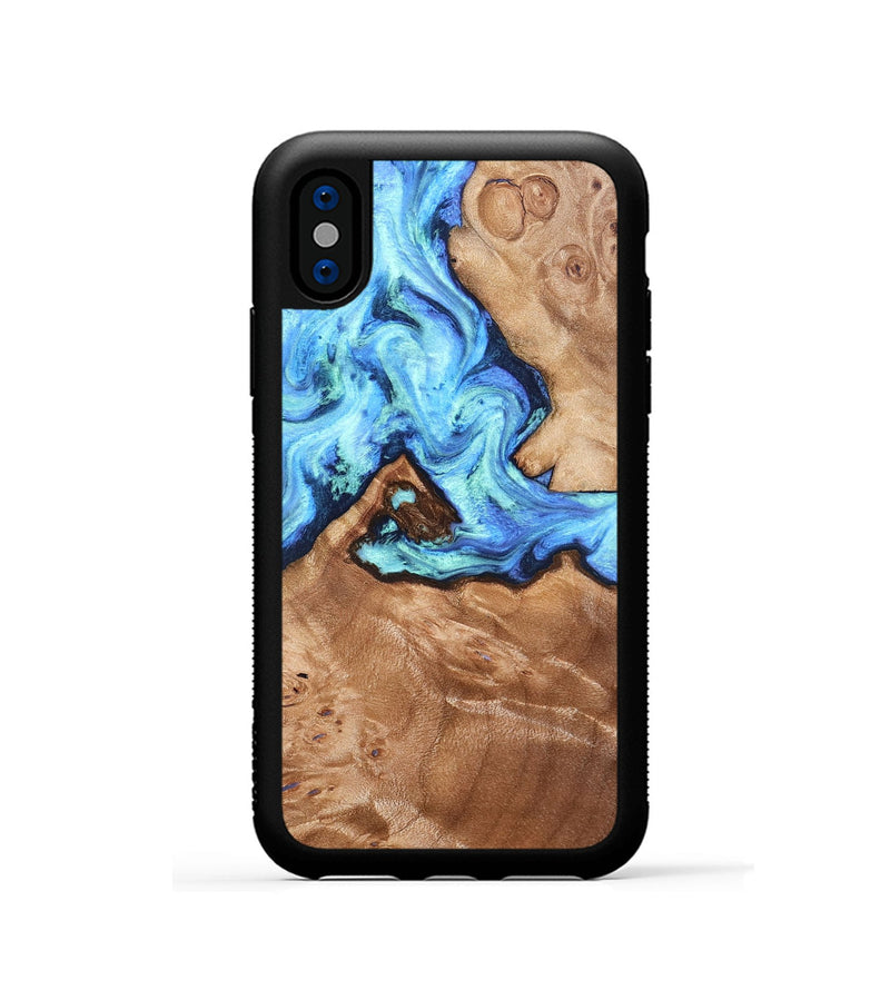 iPhone Xs Wood Phone Case - Dino (Blue, 832762)