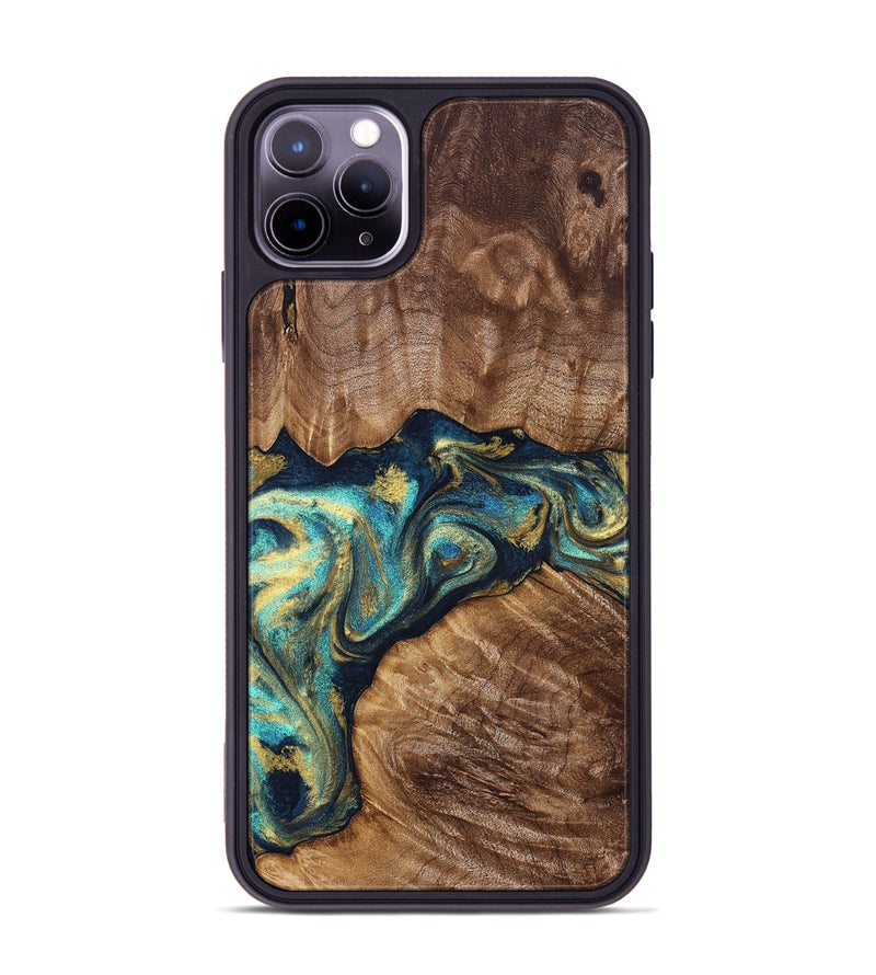 iPhone 11 Pro Max Wood Phone Case - Huxley (Teal & Gold, 832781)