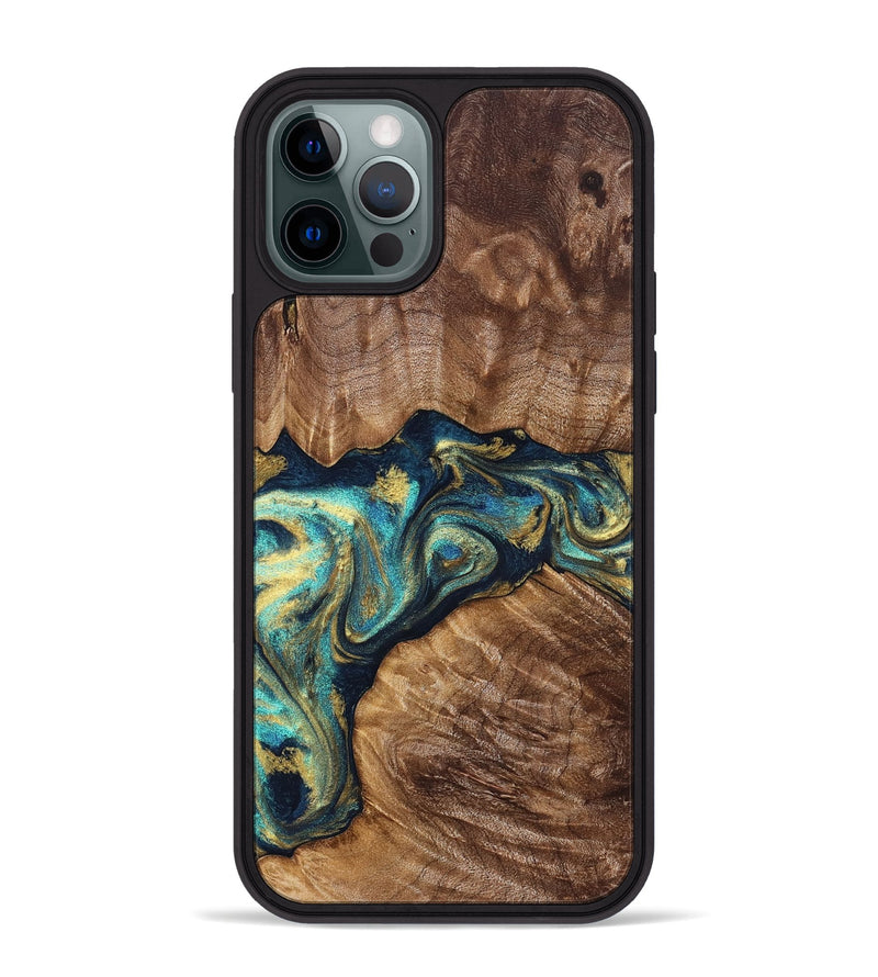 iPhone 12 Pro Max Wood Phone Case - Huxley (Teal & Gold, 832781)