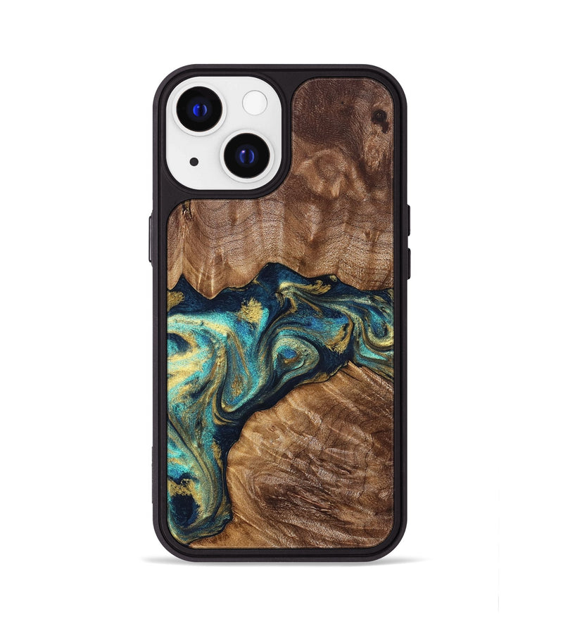 iPhone 13 Wood Phone Case - Huxley (Teal & Gold, 832781)