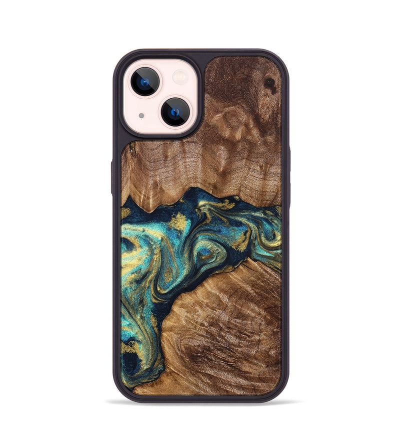 iPhone 14 Wood Phone Case - Huxley (Teal & Gold, 832781)