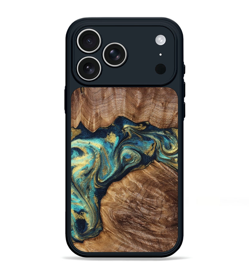 iPhone 17 Pro Max Wood Phone Case - Huxley (Teal & Gold, 832781)