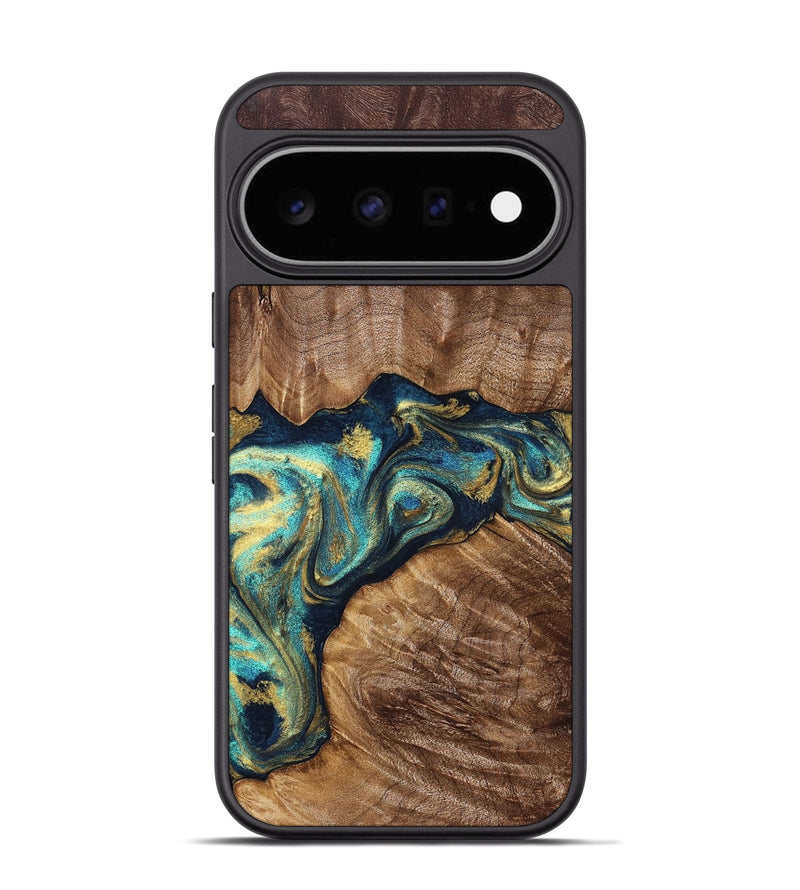 Pixel 11 Pro Wood Phone Case - Huxley (Teal & Gold, 832781)