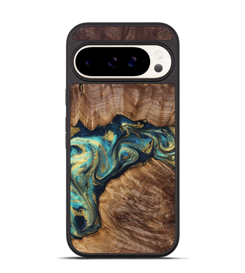 Pixel 9 Pro Wood Phone Case - Huxley (Teal & Gold, 832781)