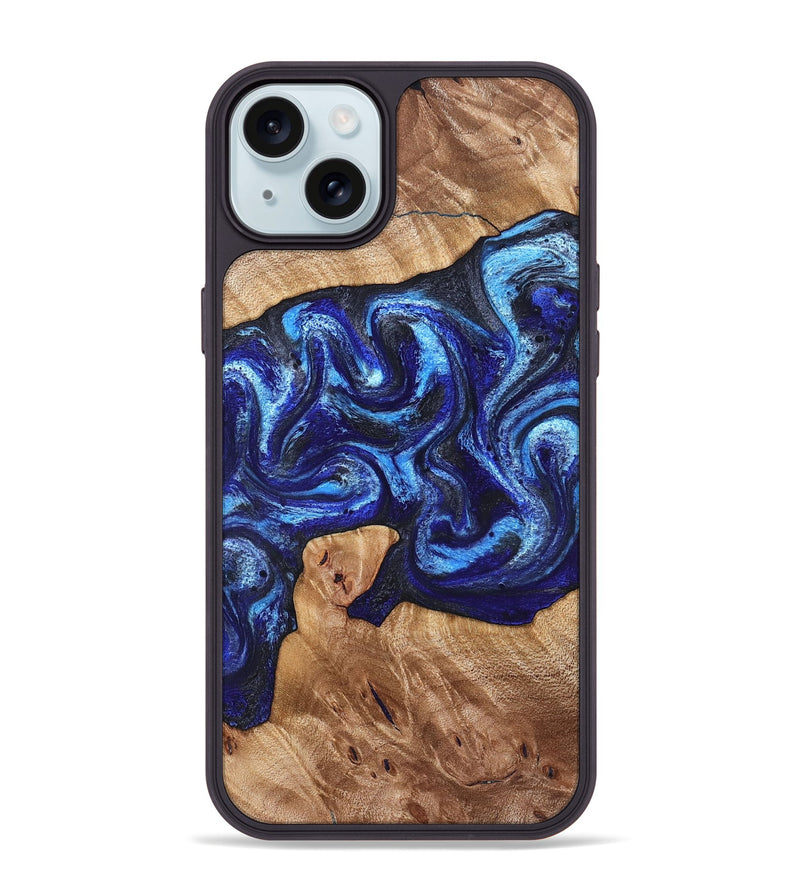 iPhone 15 Plus Wood Phone Case - Birdie (Blue, 832808)