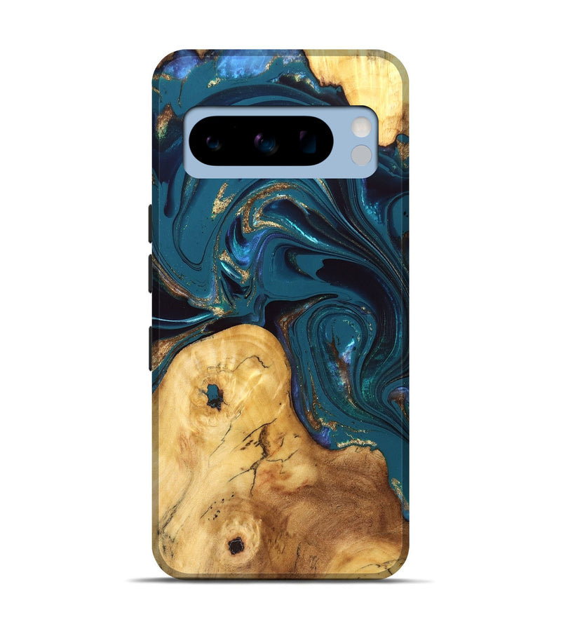 Pixel 8 Pro Wood Live Edge Phone Case - Janna (Teal & Gold, 832833)